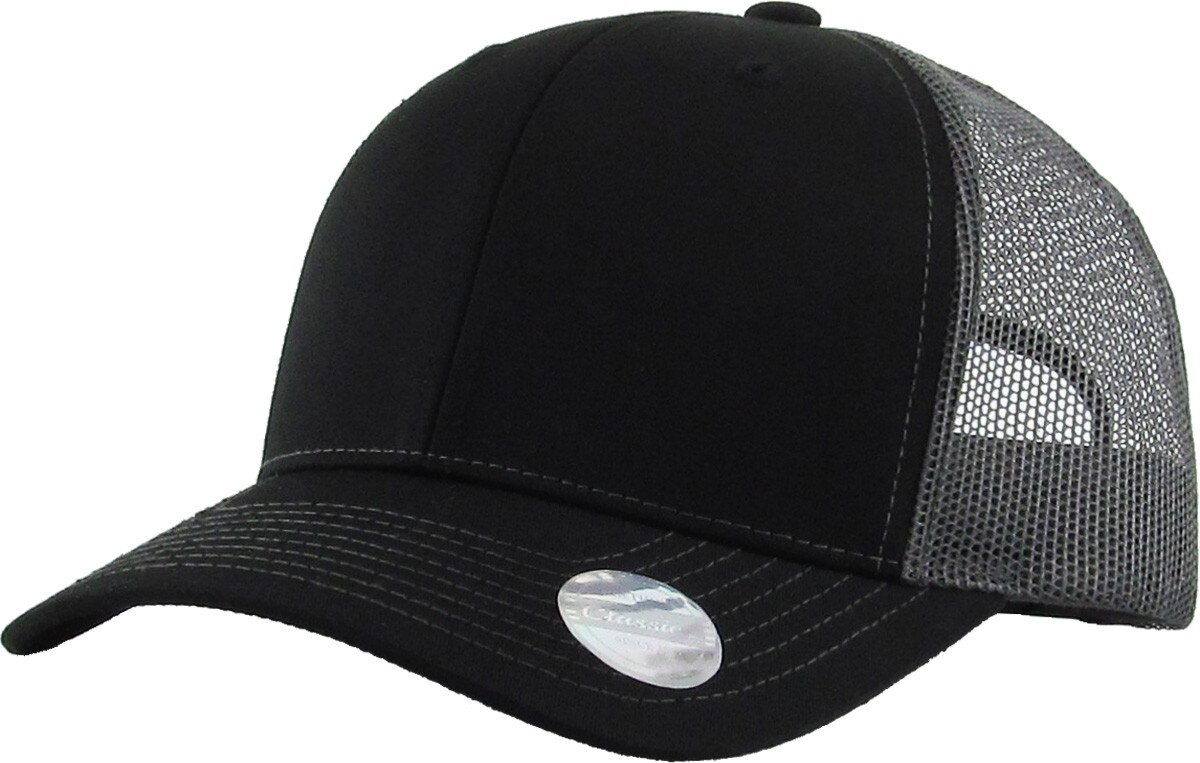 Black Dark Gray Two Tone Classic 6 Panel Trucker Mesh Snapback Front Side View